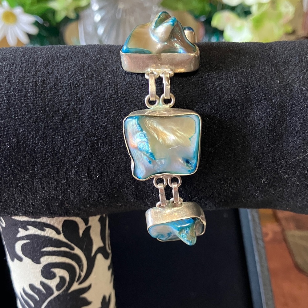 Blue lace agate 925 Sterling silver bracelet
